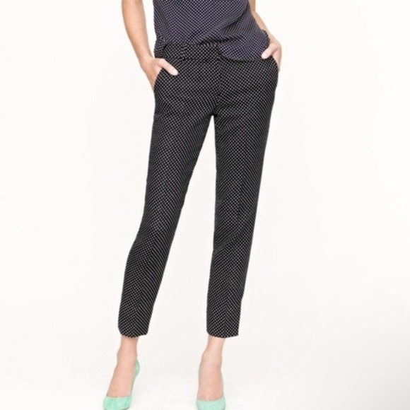 J. Crew Pants - J. Crew Cafe Capri Mid Rise Wool Blend Tiny White Polka Dots Black Cropped Pants